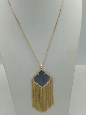 Kendra Scott Gold Tassel Necklace with Blue Pendant